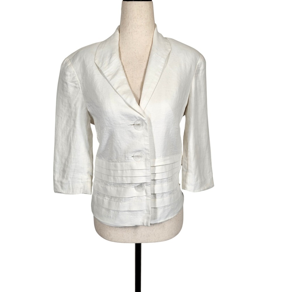 Coldwater Creek Blazer Womens XS Linen Button Front Cropped Jacket 3/4 Sleeve